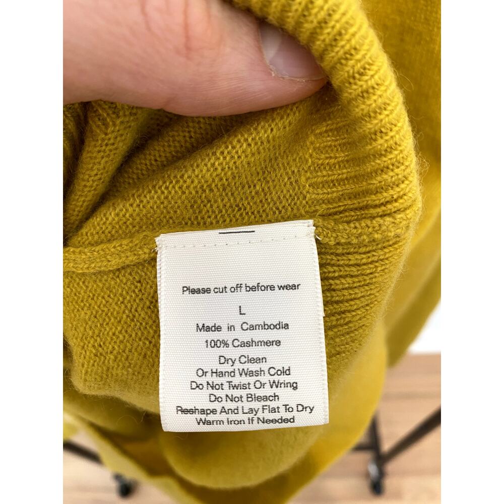 White + Warren Cashmere Long-Sleeved Polo in Chartreuse Yellow size S small - Picture 4 of 6